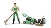 bworld gardener with lawnmower and equipment