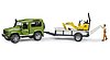 Land Rover Defender Station Wagon mit Einachsanhänger, JCB Mikrobagger 8010 CTS und Bauarbeiter