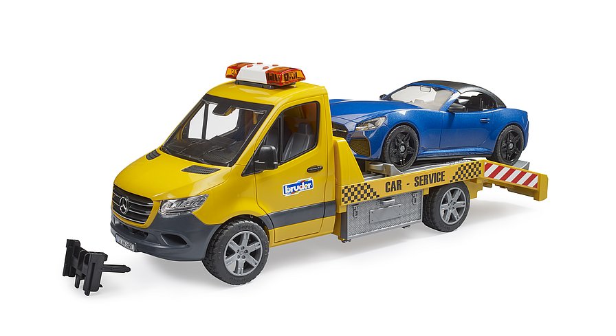 MB Sprinter car transporter with light & sound module and BRUDER roadster