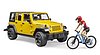 Jeep Wrangler Rubicon w. mountain bike and cyclist